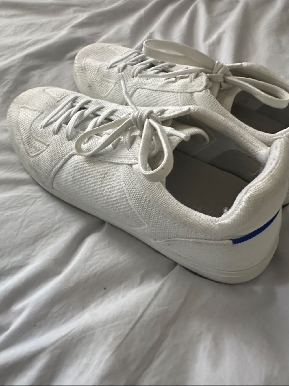 Rothy's White Knit Sneakers with Blue Heel Tab